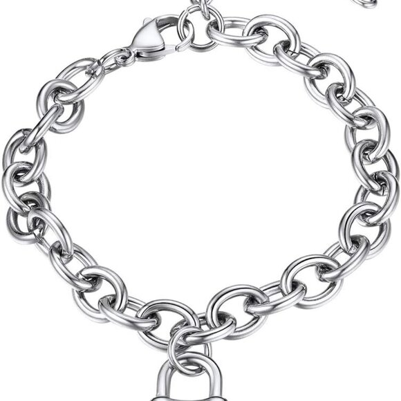Stainless Steel Handcuff Bracelet Chunky Cuban Link Anchor Link Padlock Chain fo - Picture 1 of 7